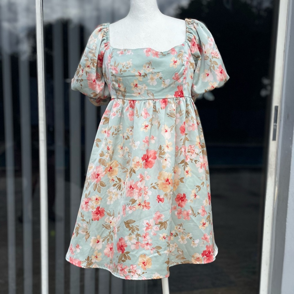 Inspired Hearts Mint Puff Sleeve Dress Large